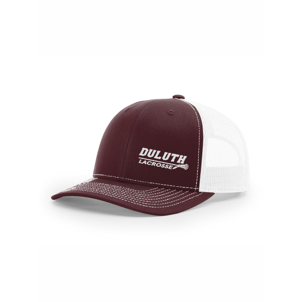 Wolfpack Girls H.S. Lacrosse - Richardson 112 Black trucker hat with embroidered Duluth Lacrosse on the left panel