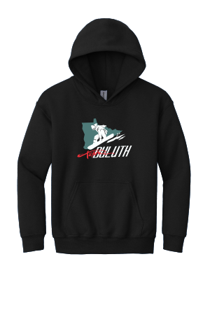 Team Duluth - Gildan 18500b - Youth Heavy Blend Hooded Sweatshirt with full front heat transfer logo (Sweatshirt size runs Small)