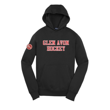 Glen Avon - Youth Sport-Tek® Pullover Hooded Sweatshirt YST254 with cut twill and embroidered GA Hockey on the front and circle logo on the right arm