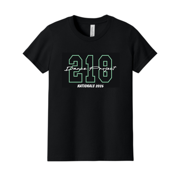 TWONEIGHT - 2026 NATIONAL SHIRT, Bella+Canvas Youth and Unisex Tee with 218 Dance Project logo on the front and Dancer Names on the back