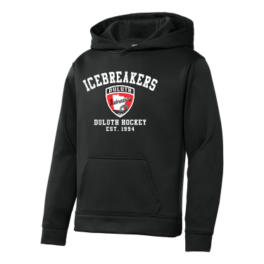 ICEBREAKERS - Youth Sport-Tek Sport-Wick® YST244 Fleece Hooded Pullover with Icebreakers Script and Shield logo