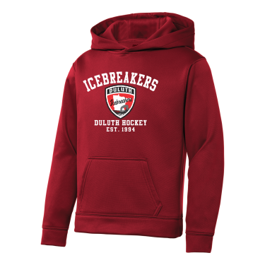 ICEBREAKERS - Youth Sport-Tek Sport-Wick® YST244 Fleece Hooded Pullover with Icebreakers Script and Shield logo