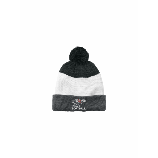 DE Softball - Cozy Striped Pom Beanie C979 with embroidered logo