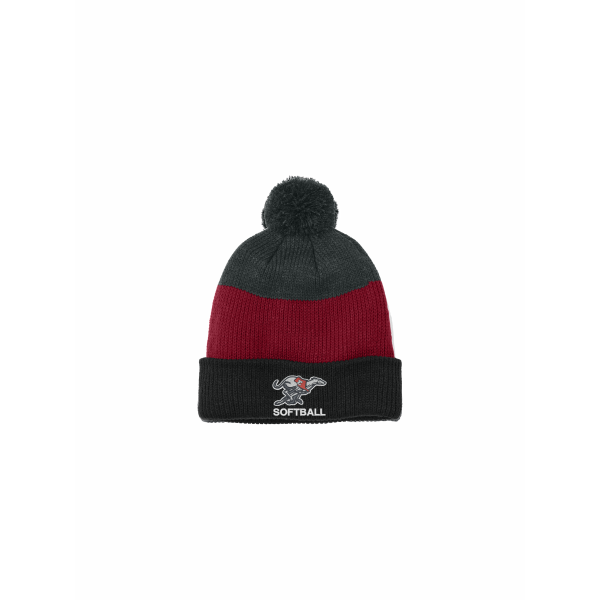DE Softball - Cozy Striped Pom Beanie C979 with embroidered logo