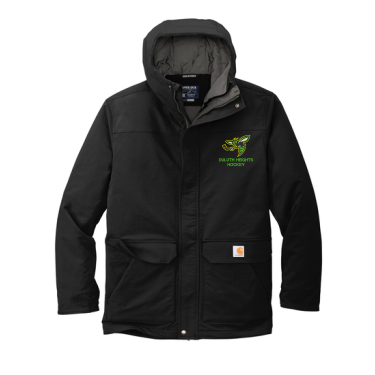 Duluth Heights - Carhartt® Super Dux™ Insulated Hooded Coat CT105533 with Hornet logo on the left chest, SINCE 1954 on hood, and HORNETS on lower right back