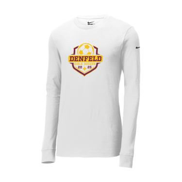 Denfeld Girls Soccer - Nike Dri-FIT NKBQ5230 Unisex Cotton/Poly Long Sleeve Tee with full color logo on the front