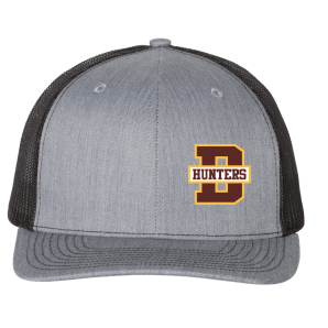 Denfeld Hockey - Richardson 112 heather grey/black mesh trucker hat with Denfeld logo embroidered on the left panel