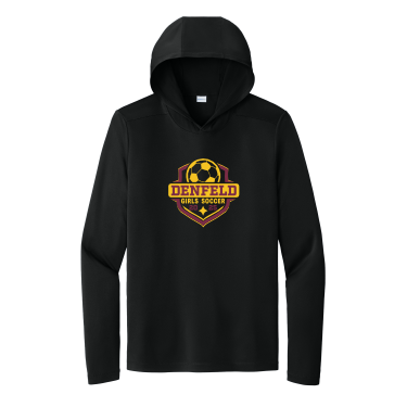 Denfeld Girls Soccer - Sport-Tek Unisex Posi-UV® Pro Long Sleeve Hoodie ST430LSH with full color log on the front