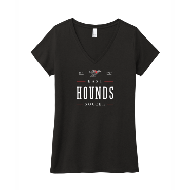 Duluth East Boys Soccer - Women's District® Perfect Tri® V-Neck Tee DM1350L with full front logo 1