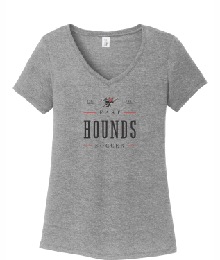 Duluth East Boys Soccer - Women's District® Perfect Tri® V-Neck Tee DM1350L with full front logo 1