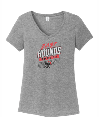 Duluth East Boys Soccer - Women's District® Perfect Tri® V-Neck Tee DM1350L with full front vintage logo