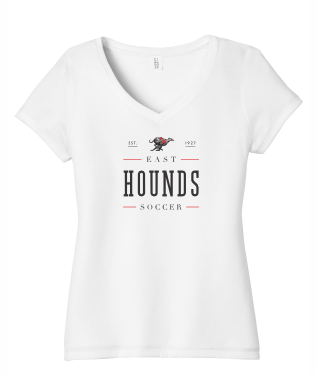 Duluth East Boys Soccer - Women's District® Perfect Tri® V-Neck Tee DM1350L with full front logo 1