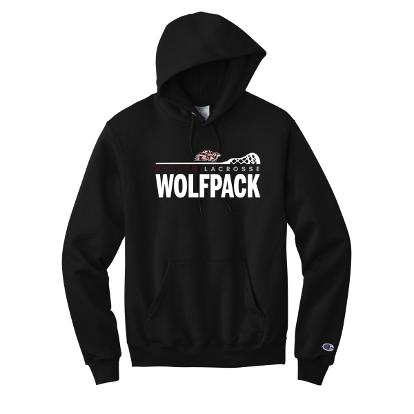 Wolfpack Girls H.S. Lacrosse - Adult Champion® Powerblend® Pullover Hoodie with Duluth Wolfpack Lacrosse Logo 1