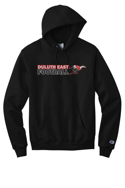 Duluth East Football - Champion® Powerblend® Pullover Hoodie with full color full front heat transfer logo