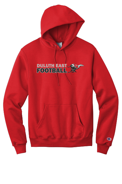 Duluth East Football - Champion® Powerblend® Pullover Hoodie with full color full front heat transfer logo