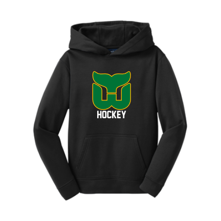 Woodland Hockey - Youth Sport-Tek YST244 Sport-Wick® Performance Fleece Hooded Pullover with full color Woodland W Hockey logo