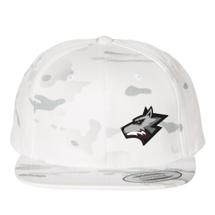 Wolfpack Youth Lacrosse - YP Classics - White Camo Premium Flat Bill Snapback Cap with embroidered Wolfhead on the left panel