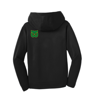 Woodland Hockey - Youth Sport-Tek YST244 Sport-Wick® Performance Fleece Hooded Pullover with full color Woodland Hockey 1966 logo on the front and whale tail on back left shoulder