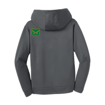 Woodland Hockey - Youth Sport-Tek YST244 Sport-Wick® Performance Fleece Hooded Pullover with full color Woodland Hockey 1966 logo on the front and whale tail on back left shoulder