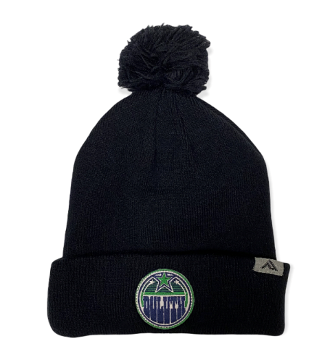 Duluth Squirt Hockey- Pacific Headwear KNIT FOLD OVER POM-POM BEANIE with embroidered patch logo