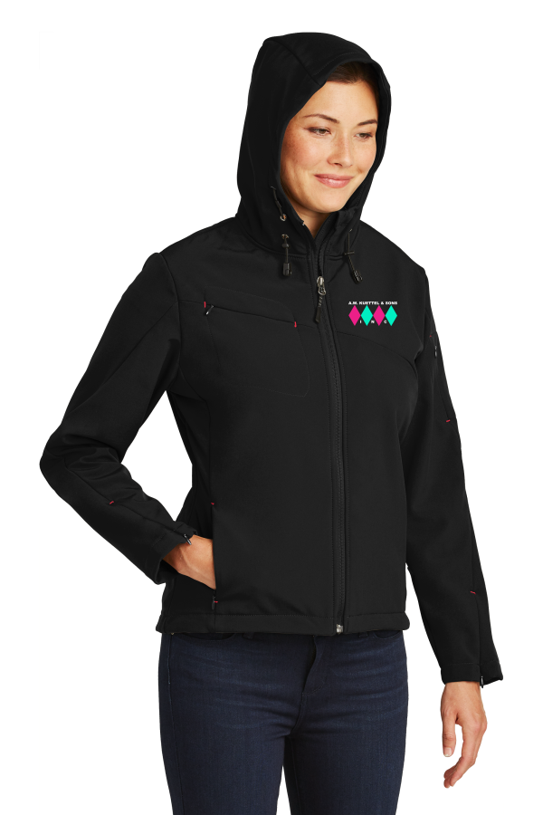 A.W.Kuettel L706 Port Authority®Ladies Textured Hooded Soft Shell Jacket with embroidered logo