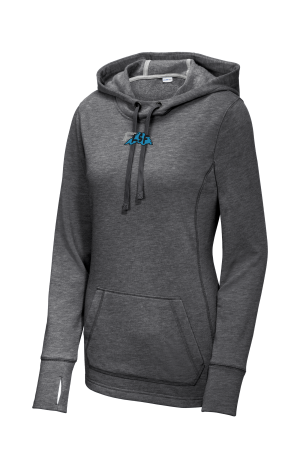 LSF- Sport-Tek Ladies PosiCharge LST296  Tri-Blend Wicking Fleece Hooded Pullover with small embroidered logo below the neck