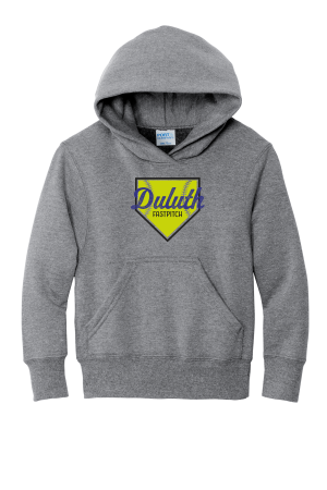 Duluth Fastpitch - Port & Company PC90YH Youth Core Fleece Pullover Hooded Sweatshirt with full color heat transfer logo