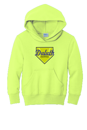 Duluth Fastpitch - Port & Company PC90YH Youth Core Fleece Pullover Hooded Sweatshirt with full color heat transfer logo