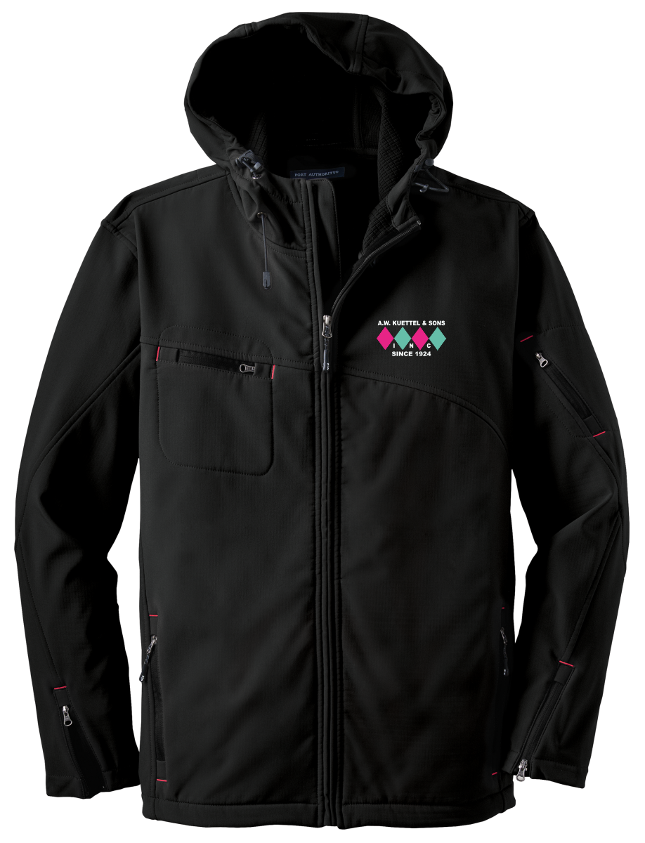A.W.Kuettel J706 Port Authority® Textured Hooded Soft Shell Jacket with embroidered logo