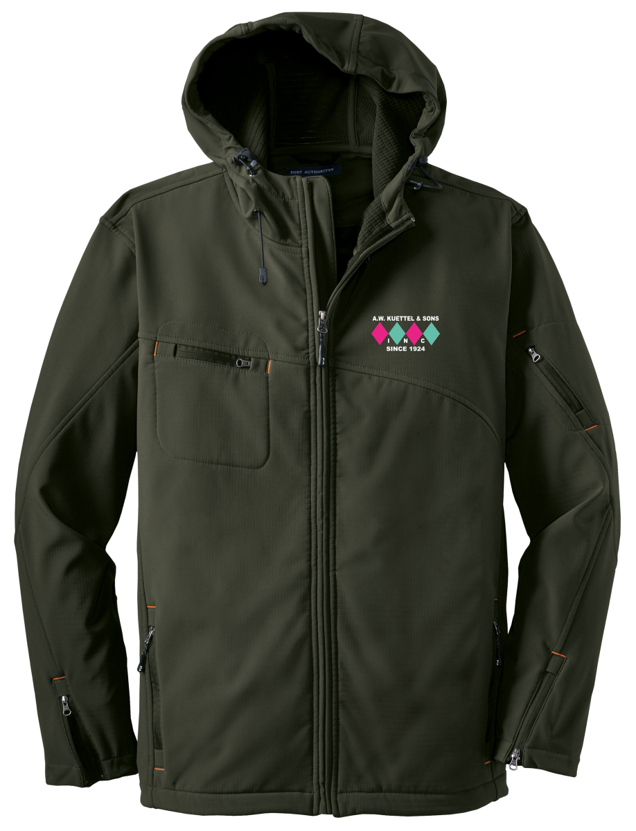 A.W.Kuettel J706 Port Authority® Textured Hooded Soft Shell Jacket with embroidered logo
