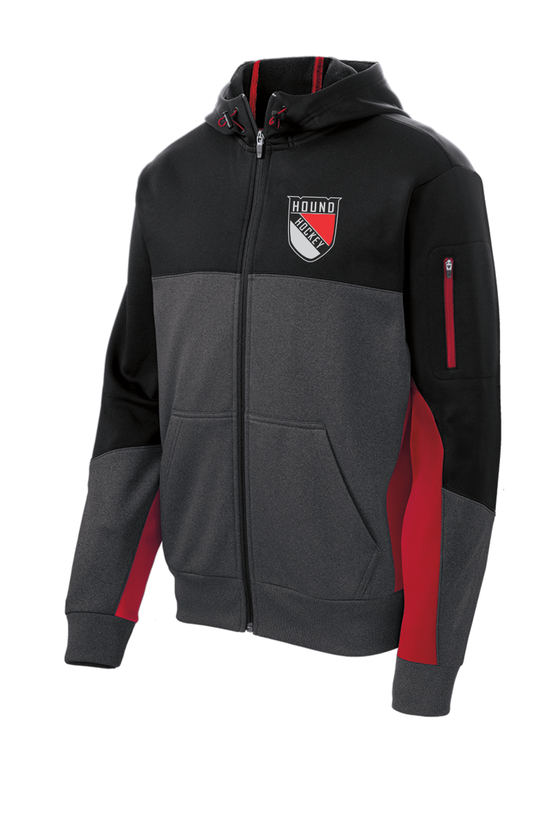 ST245 Sport-Tek® Tech Fleece Colorblock Full-Zip Hooded Jacket with embroidered logo
